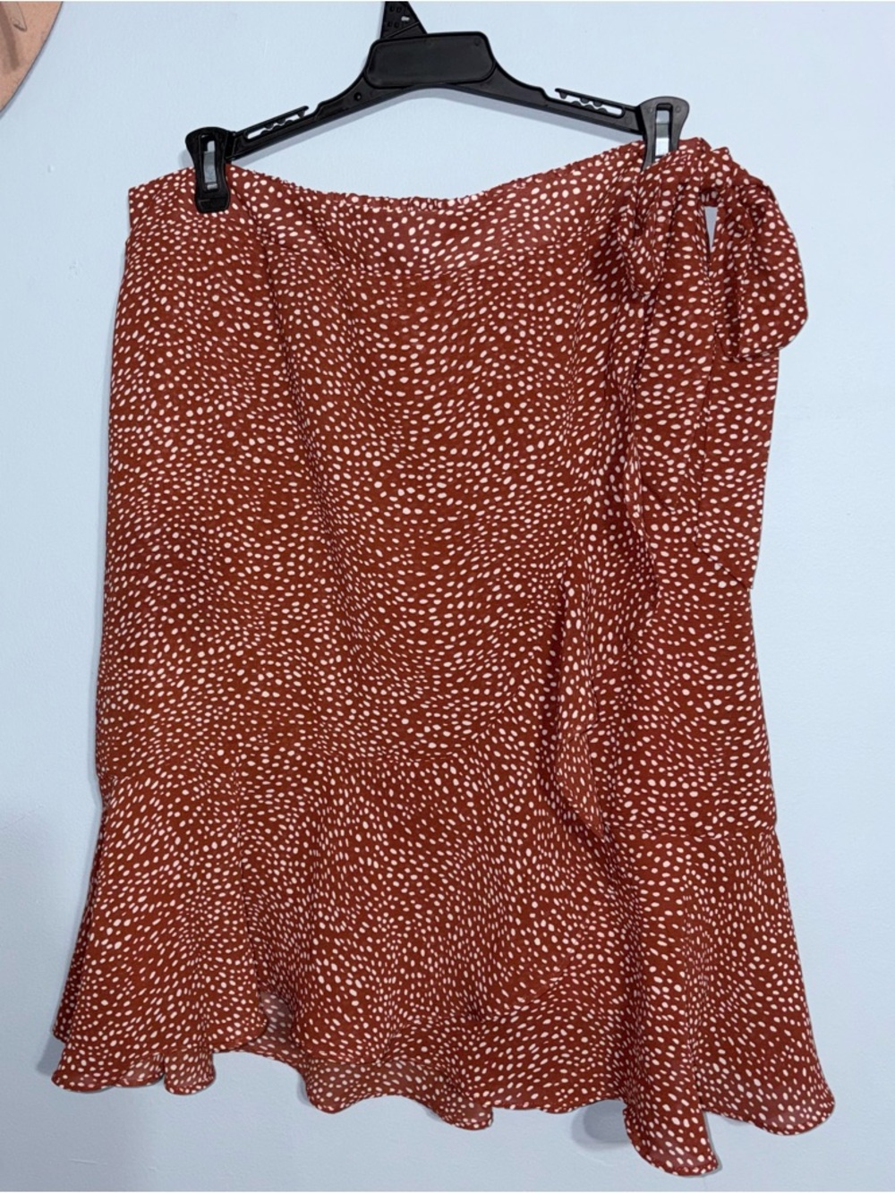 EST 1946 Rust and White Dot Faux Wrap Feminine Flowy Fall Autumn knee length